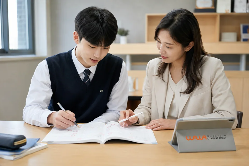 교재를 함께 확인하는 모습