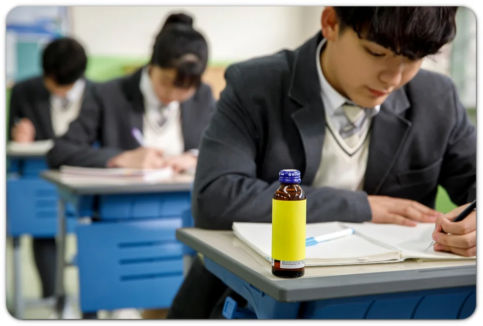 교실 책상에서 공부하는 학생